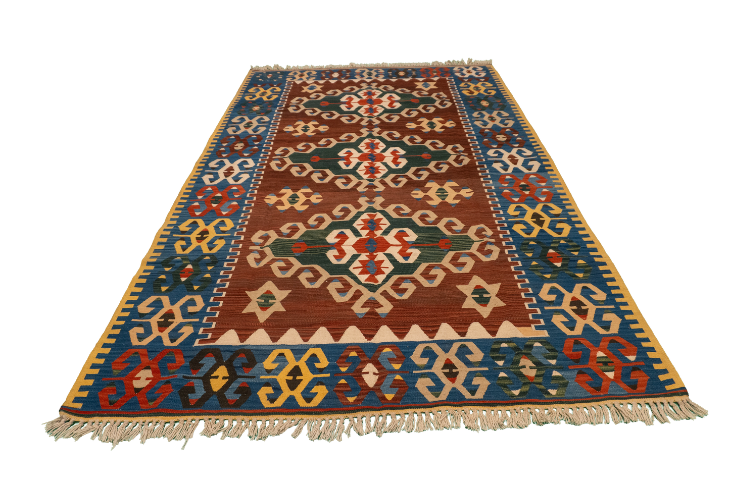 W 5.2 L 8.2 Kilim 100% Wool Hand-Woven Geometric Design - 57418
