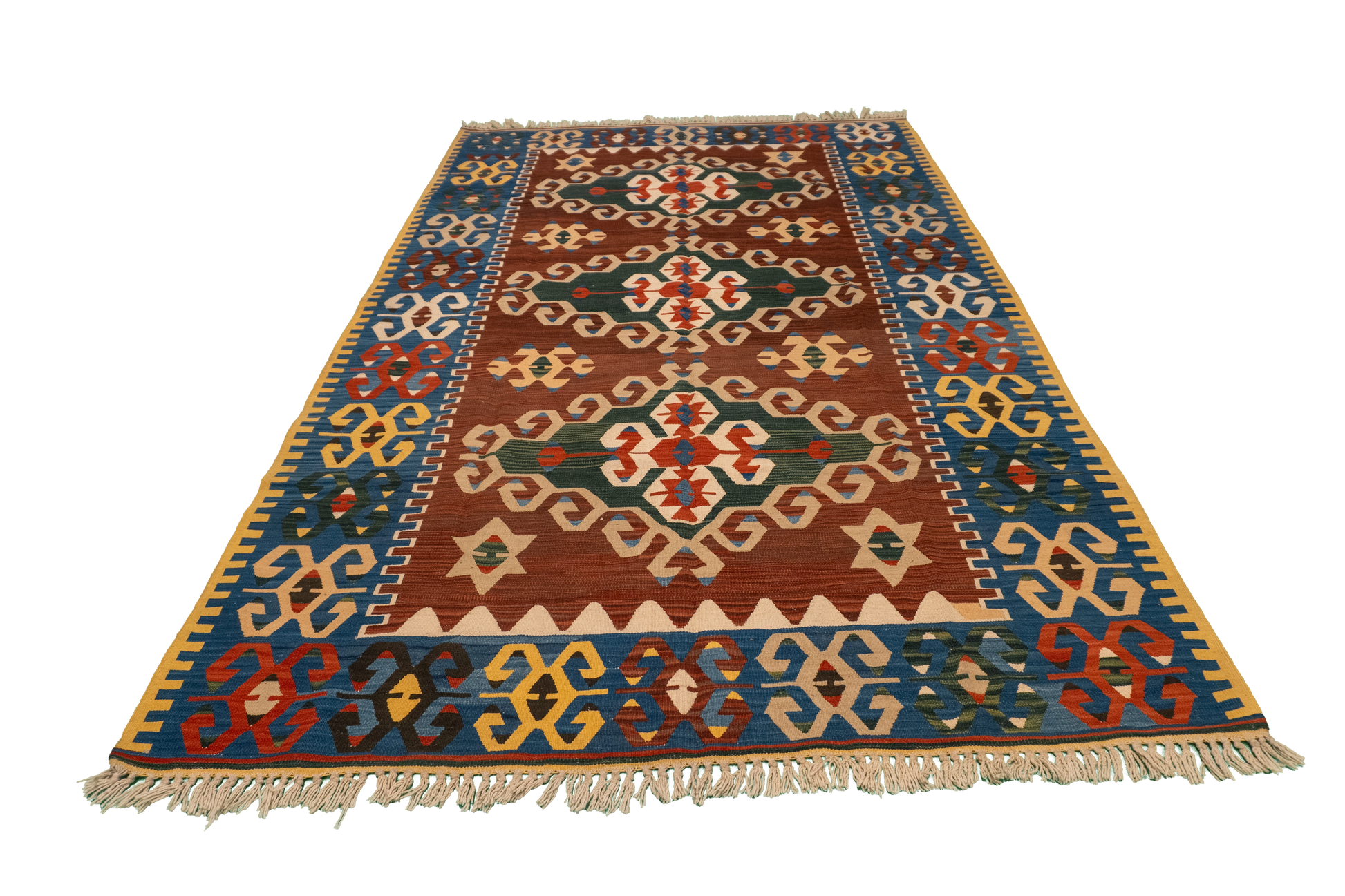 W 5.2 L 8.2 Kilim 100% Wool Hand-Woven Geometric Design - 57418
