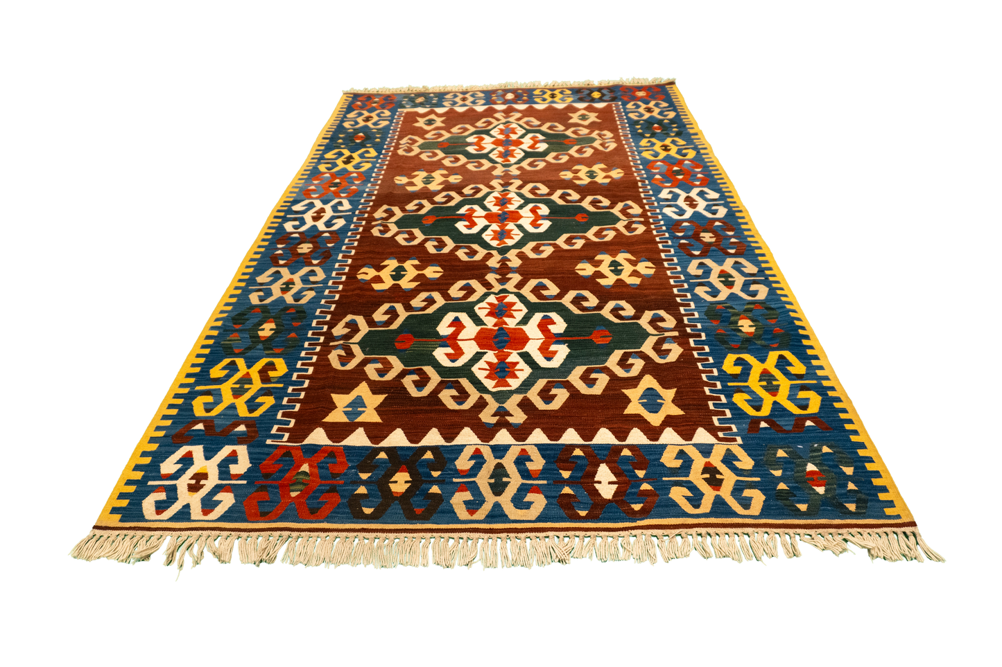 W 5.2 L 8.2 Kilim 100% Wool Hand-Woven Geometric Design - 57418