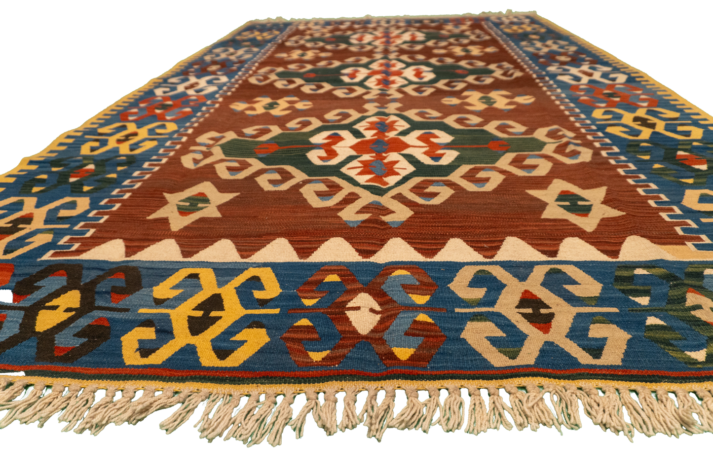 W 5.2 L 8.2 Kilim 100% Wool Hand-Woven Geometric Design - 57418