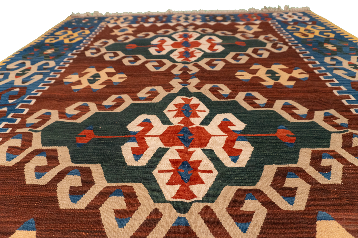 W 5.2 L 8.2 Kilim 100% Wool Hand-Woven Geometric Design - 57418