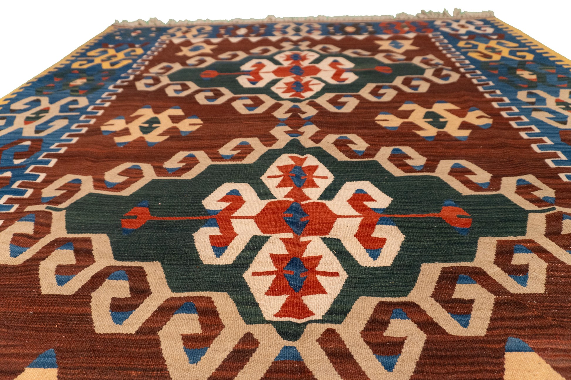 W 5.2 L 8.2 Kilim 100% Wool Hand-Woven Geometric Design - 57418