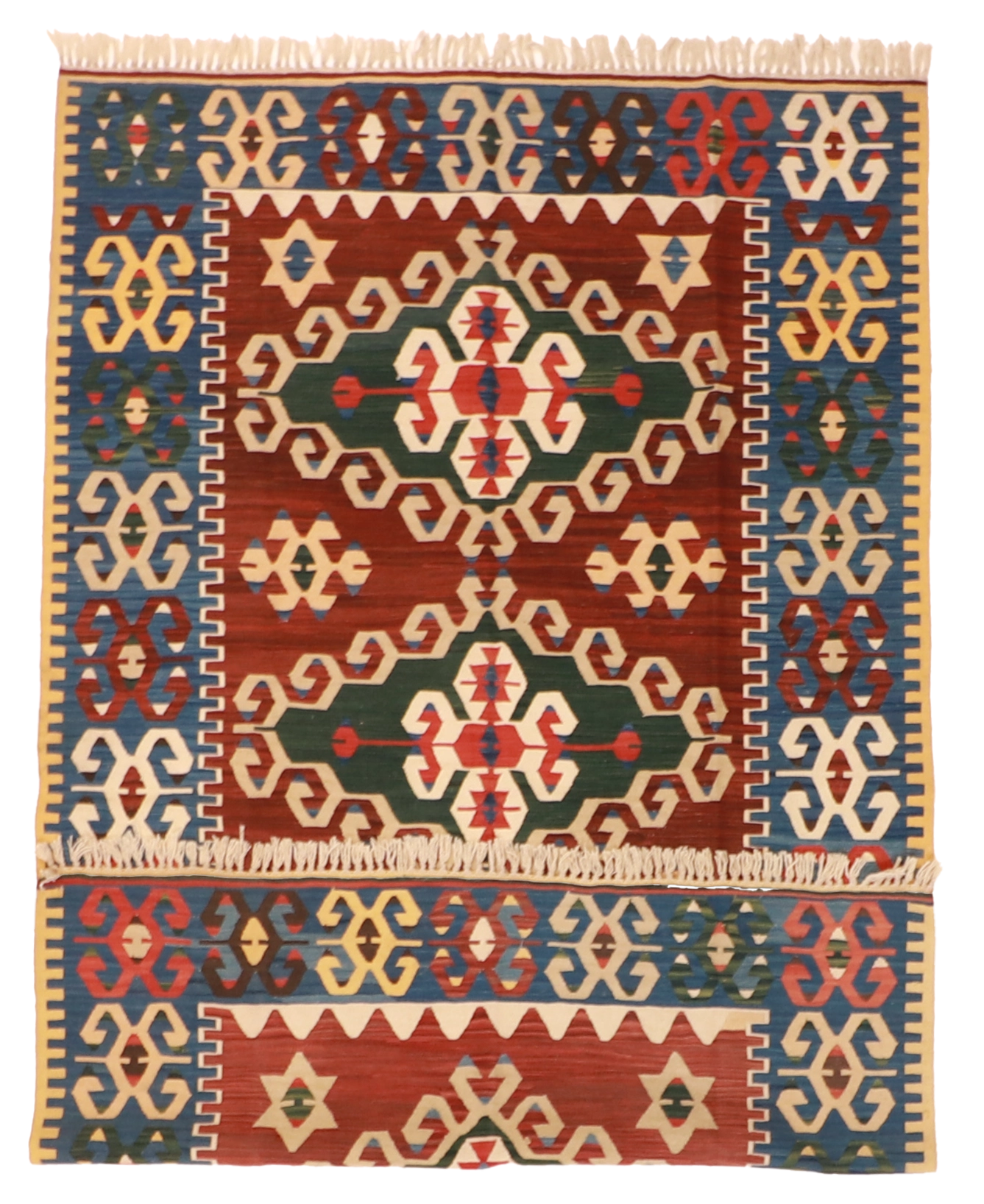 W 5.2 L 8.2 Kilim 100% Wool Hand-Woven Geometric Design - 57418