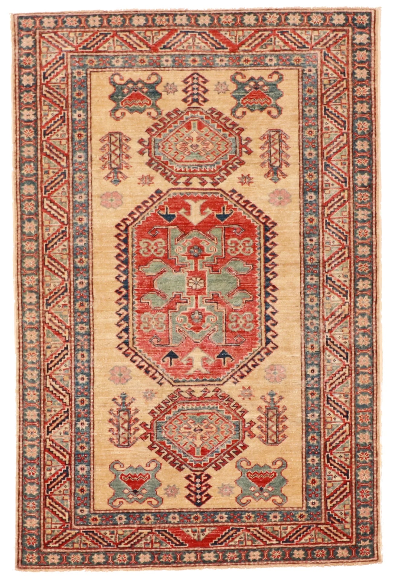 3.5 x 5.2 - Shirvan Fine Geometric Rectangle - Finest Hand-Knotted Quality Wool — 57593