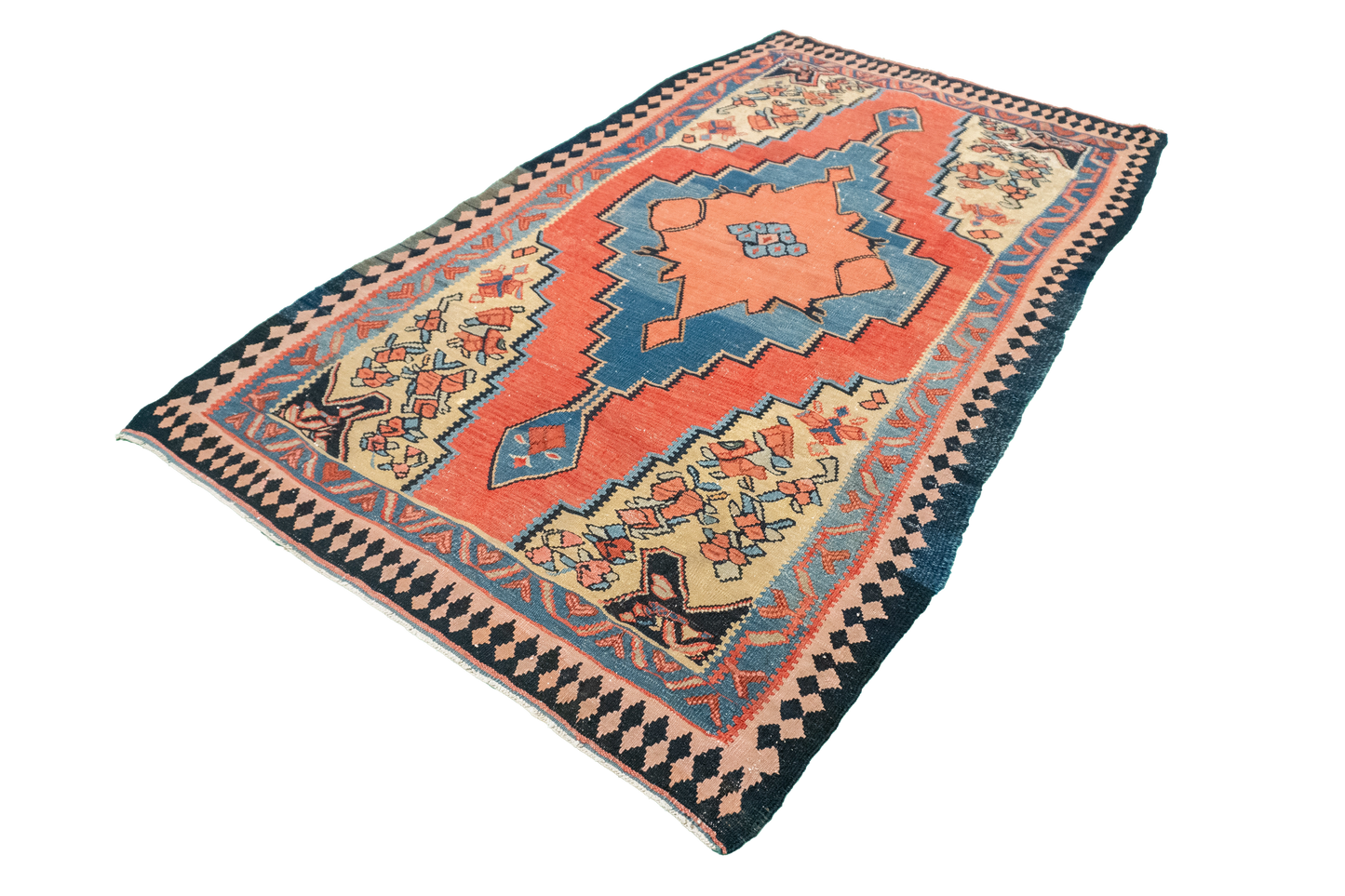 W 4.4 L 7 Seneh 100% Wool Hand-Woven Geometric Design - 57628