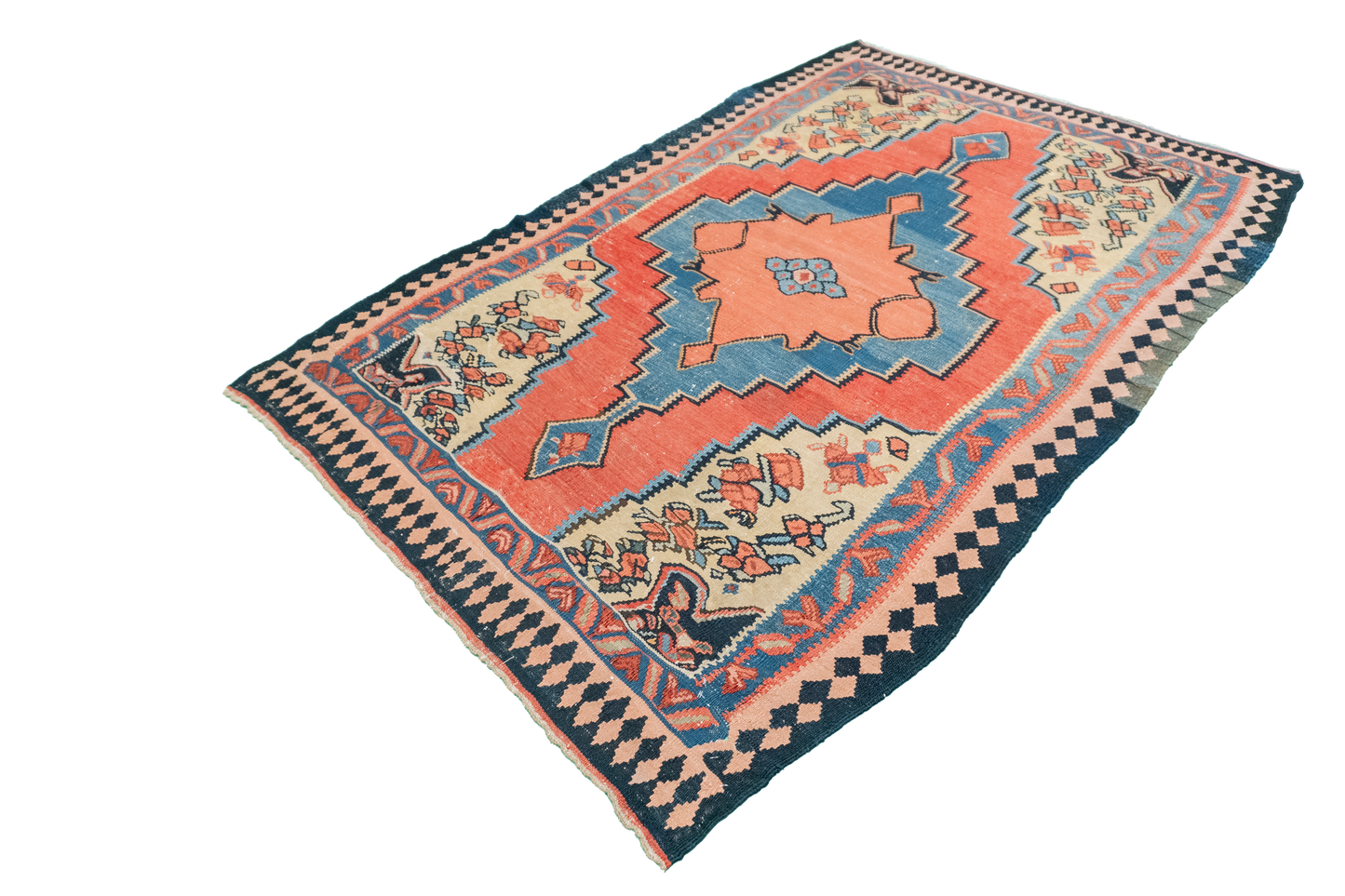 W 4.4 L 7 Seneh 100% Wool Hand-Woven Geometric Design - 57628