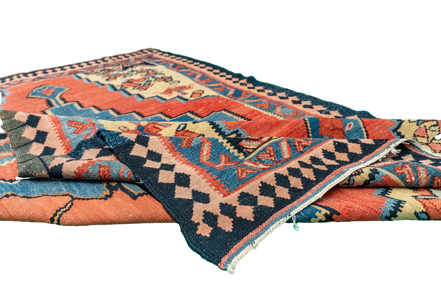 W 4.4 L 7 Seneh 100% Wool Hand-Woven Geometric Design - 57628