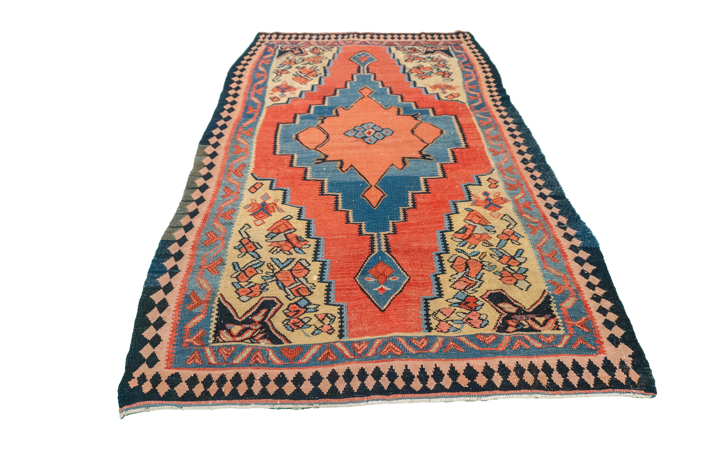 W 4.4 L 7 Seneh 100% Wool Hand-Woven Geometric Design - 57628