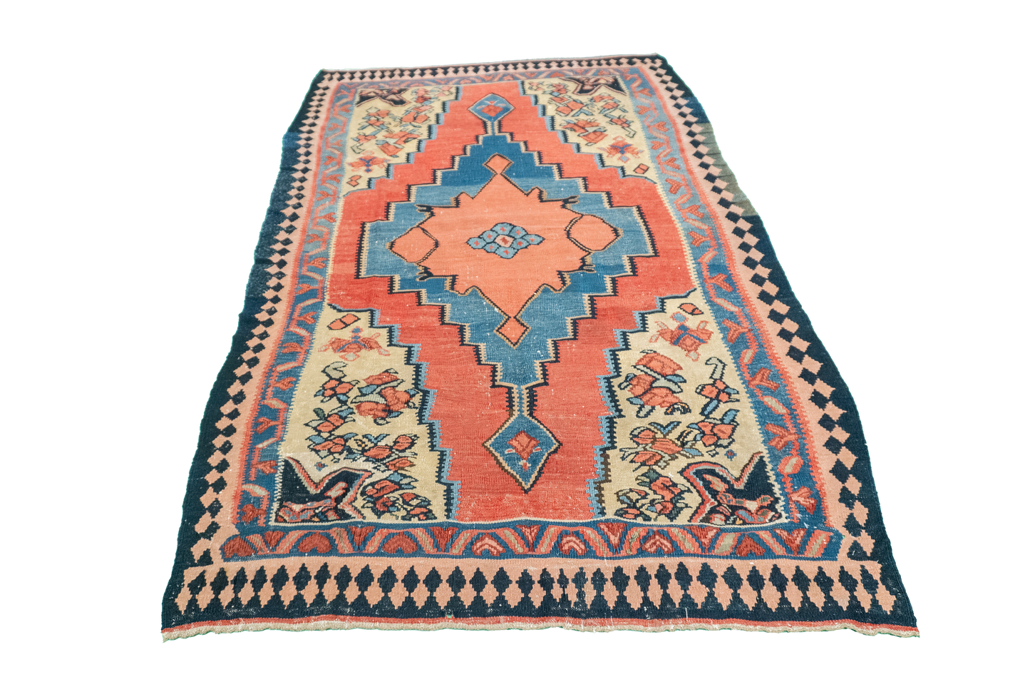 W 4.4 L 7 Seneh 100% Wool Hand-Woven Geometric Design - 57628