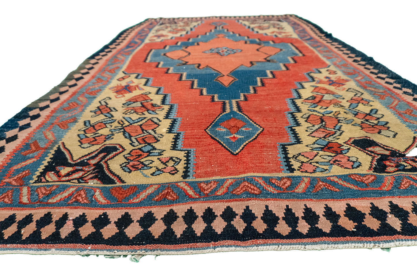 W 4.4 L 7 Seneh 100% Wool Hand-Woven Geometric Design - 57628