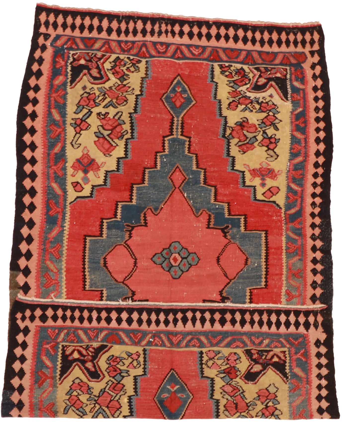 W 4.4 L 7 Seneh 100% Wool Hand-Woven Geometric Design - 57628