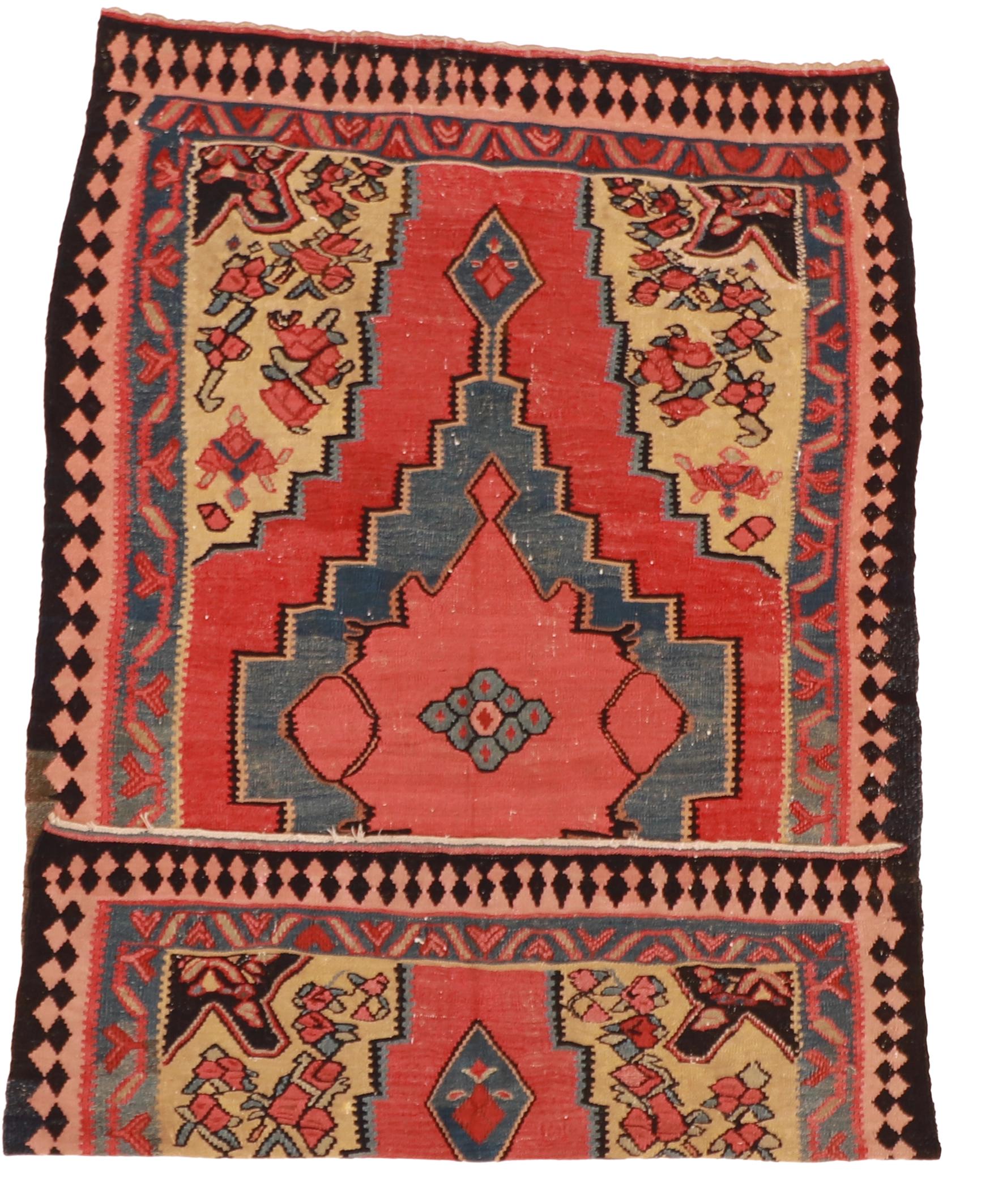 W 4.4 L 7 Seneh 100% Wool Hand-Woven Geometric Design - 57628