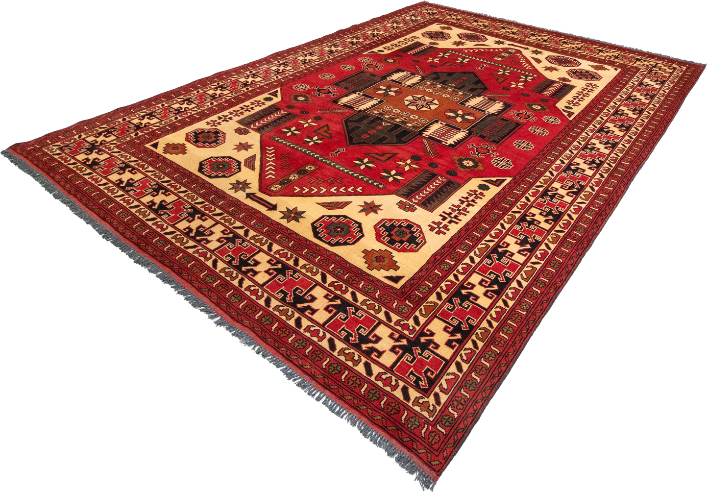 W 8.7 L 11.9 Serapie 100% Wool Hand-Woven All-Over Geometric Design - 57677