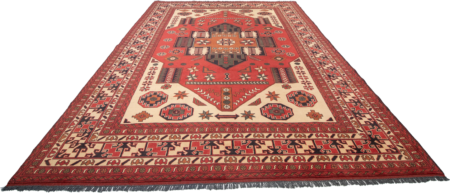 W 8.7 L 11.9 Serapie 100% Wool Hand-Woven All-Over Geometric Design - 57677