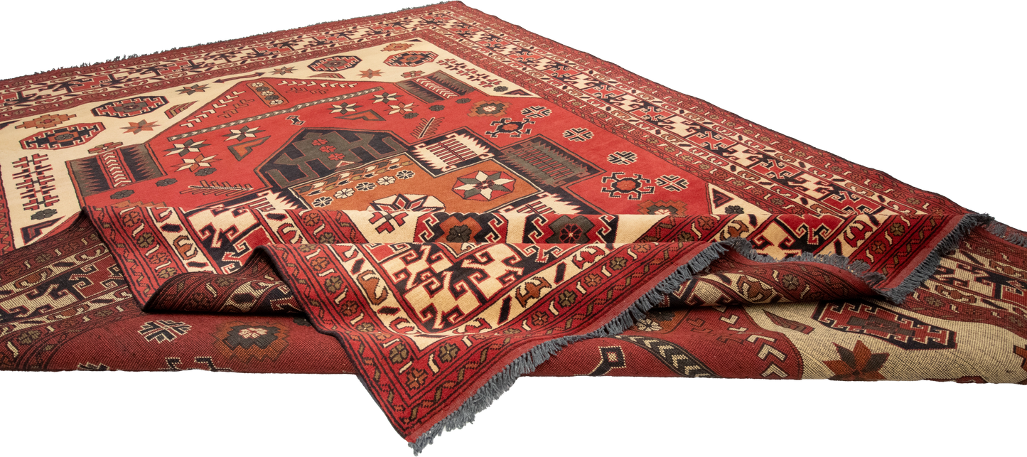 W 8.7 L 11.9 Serapie 100% Wool Hand-Woven All-Over Geometric Design - 57677