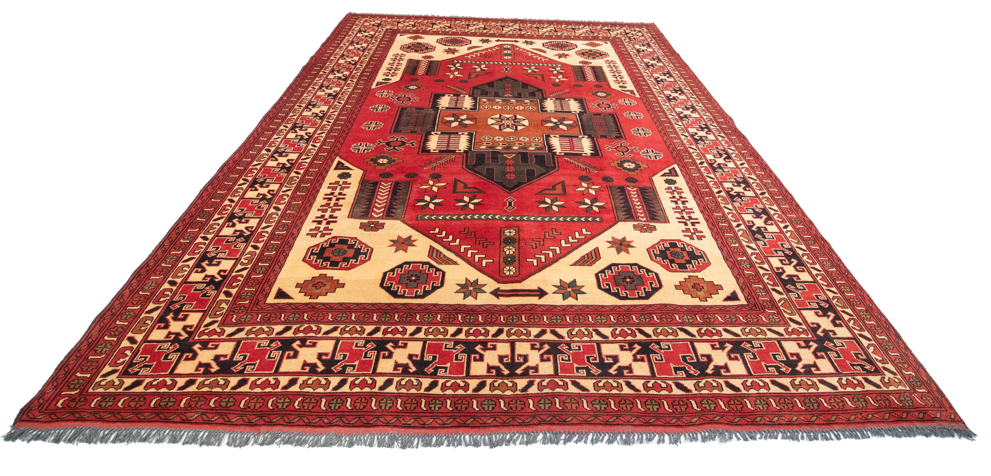 W 8.7 L 11.9 Serapie 100% Wool Hand-Woven All-Over Geometric Design - 57677
