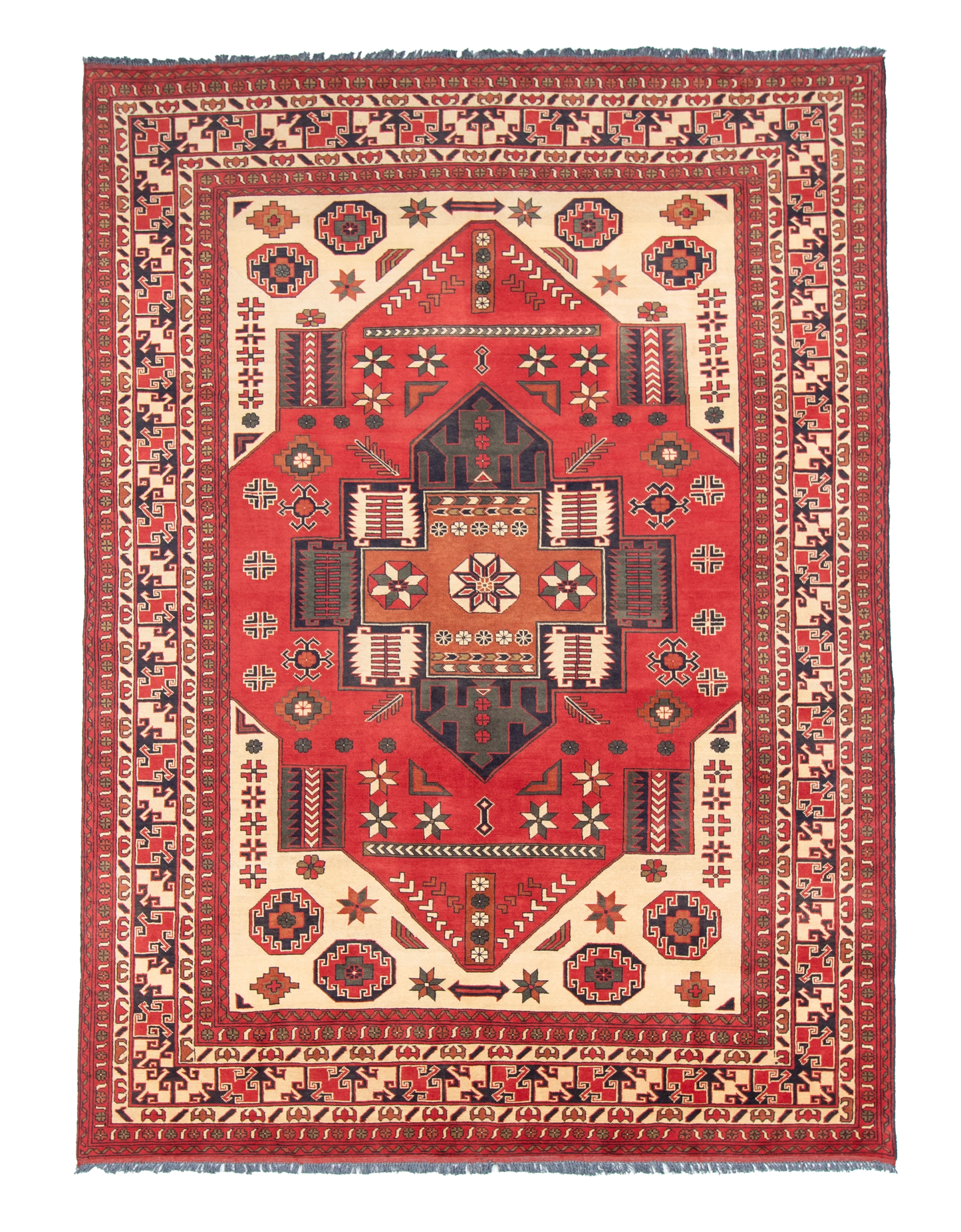 W 8.7 L 11.9 Serapie 100% Wool Hand-Woven All-Over Geometric Design - 57677