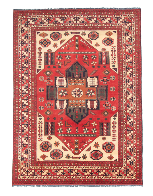 W 8.7 L 11.9 Serapie 100% Wool Hand-Woven All-Over Geometric Design - 57677