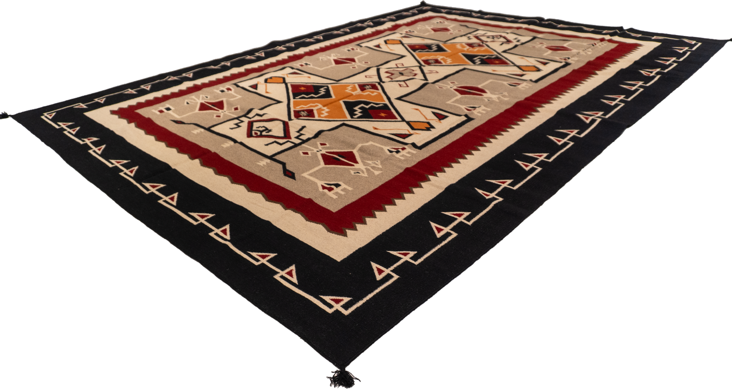W 10 L 14 Navajo 100% Wool Hand-Woven Geometric Design - 57700