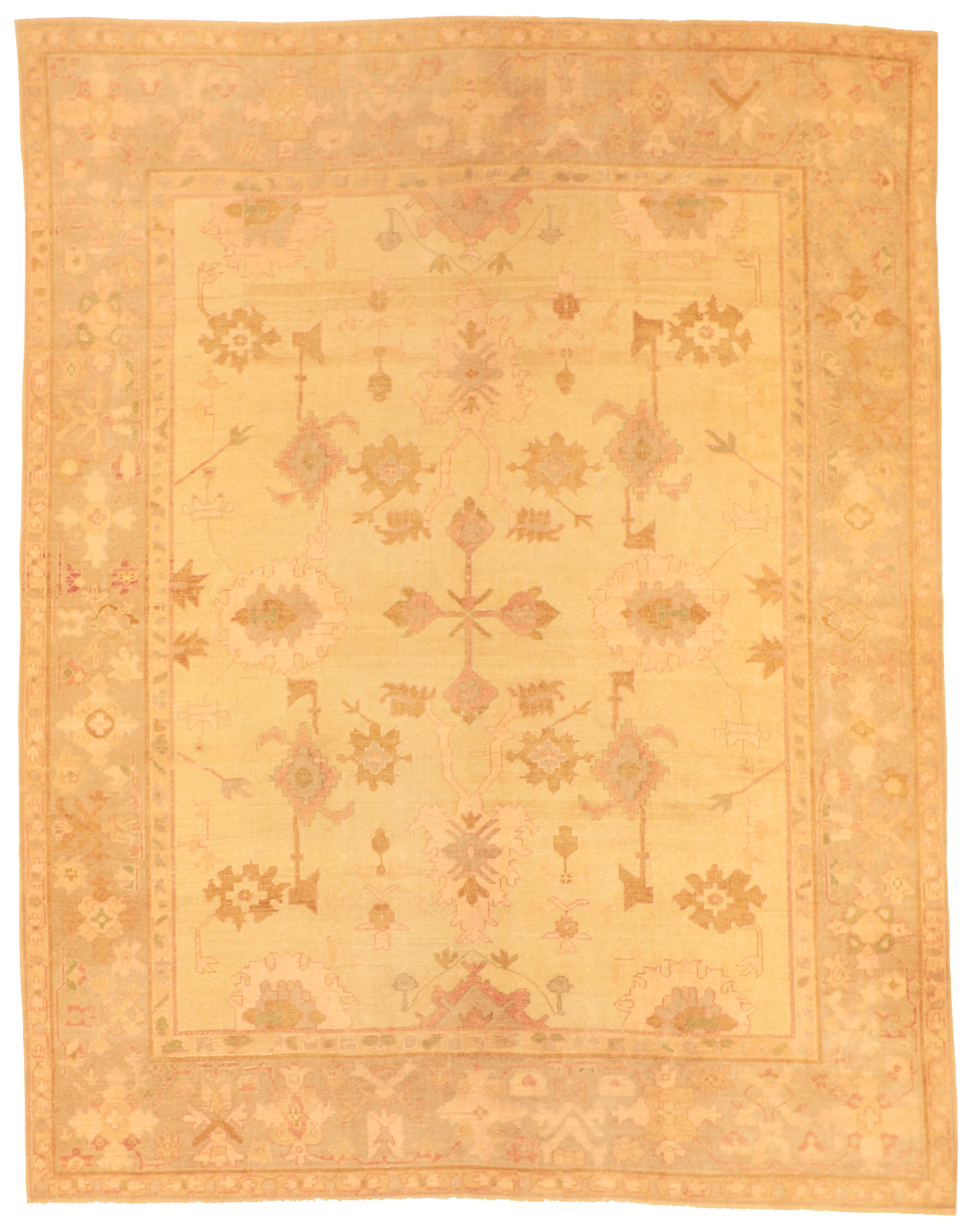 W 10.6 L 13.6 Oushak 100% Wool Hand-Woven Geometric Design - 57797