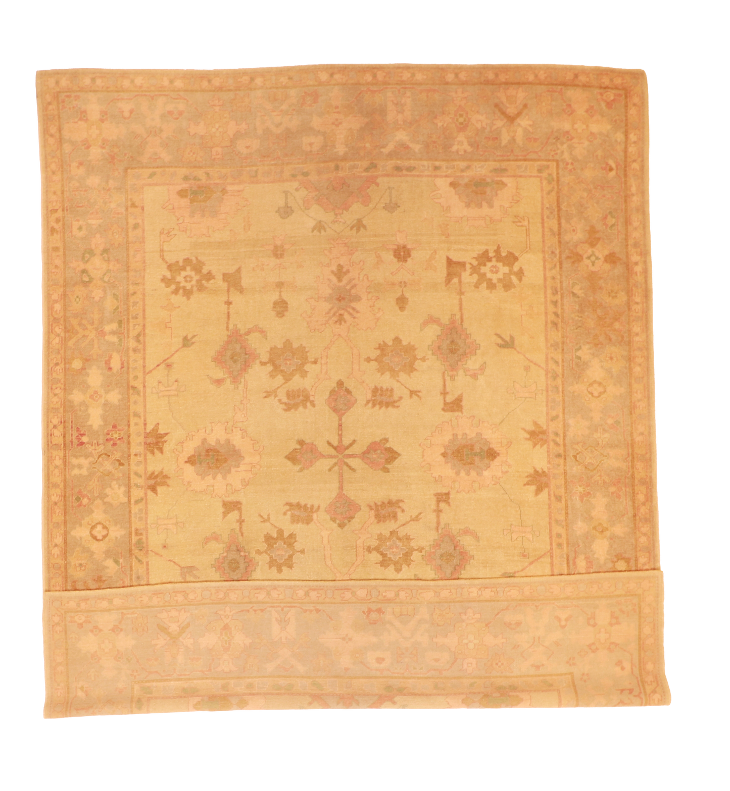W 10.6 L 13.6 Oushak 100% Wool Hand-Woven Geometric Design - 57797