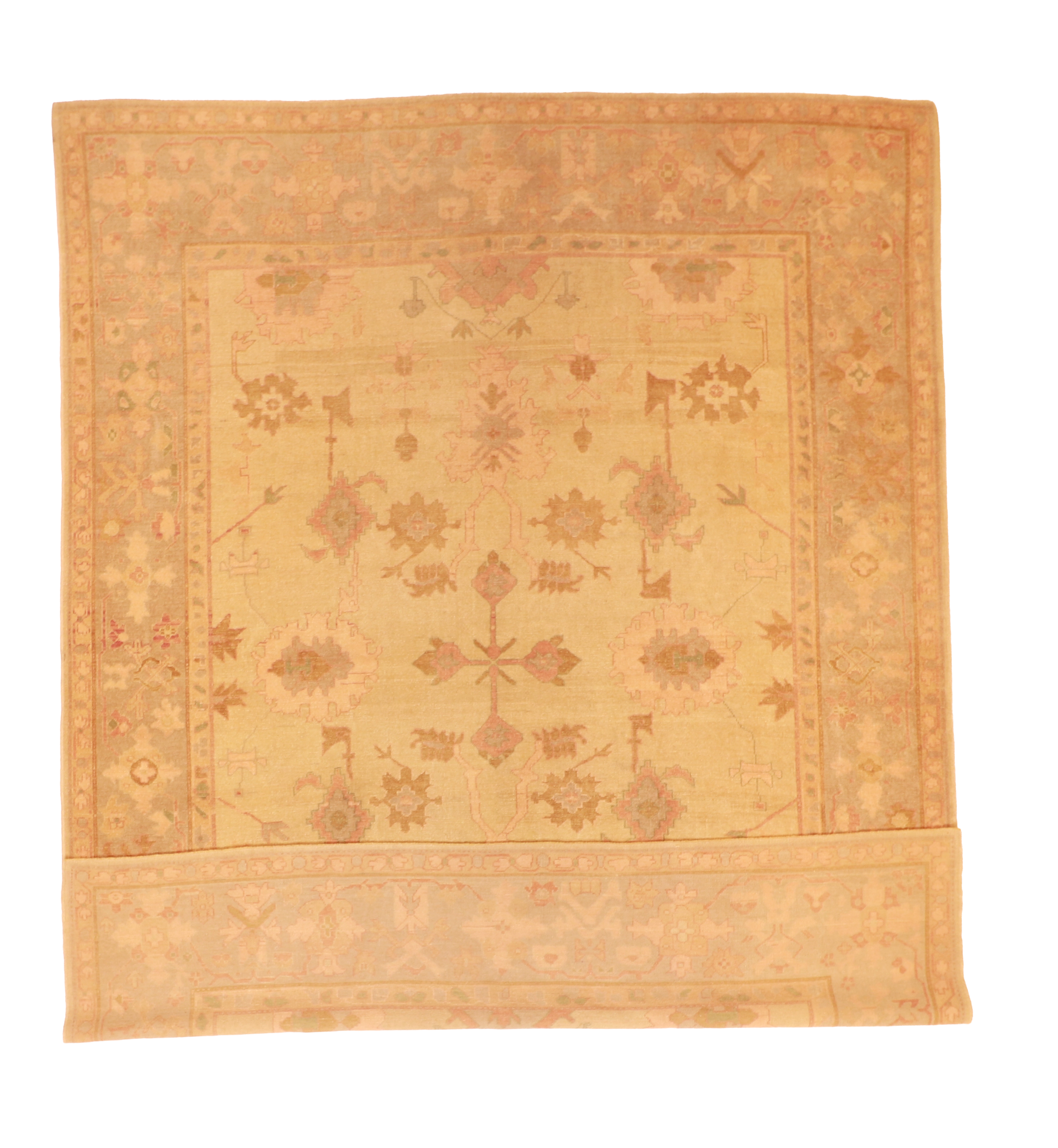 W 10.6 L 13.6 Oushak 100% Wool Hand-Woven Geometric Design - 57797