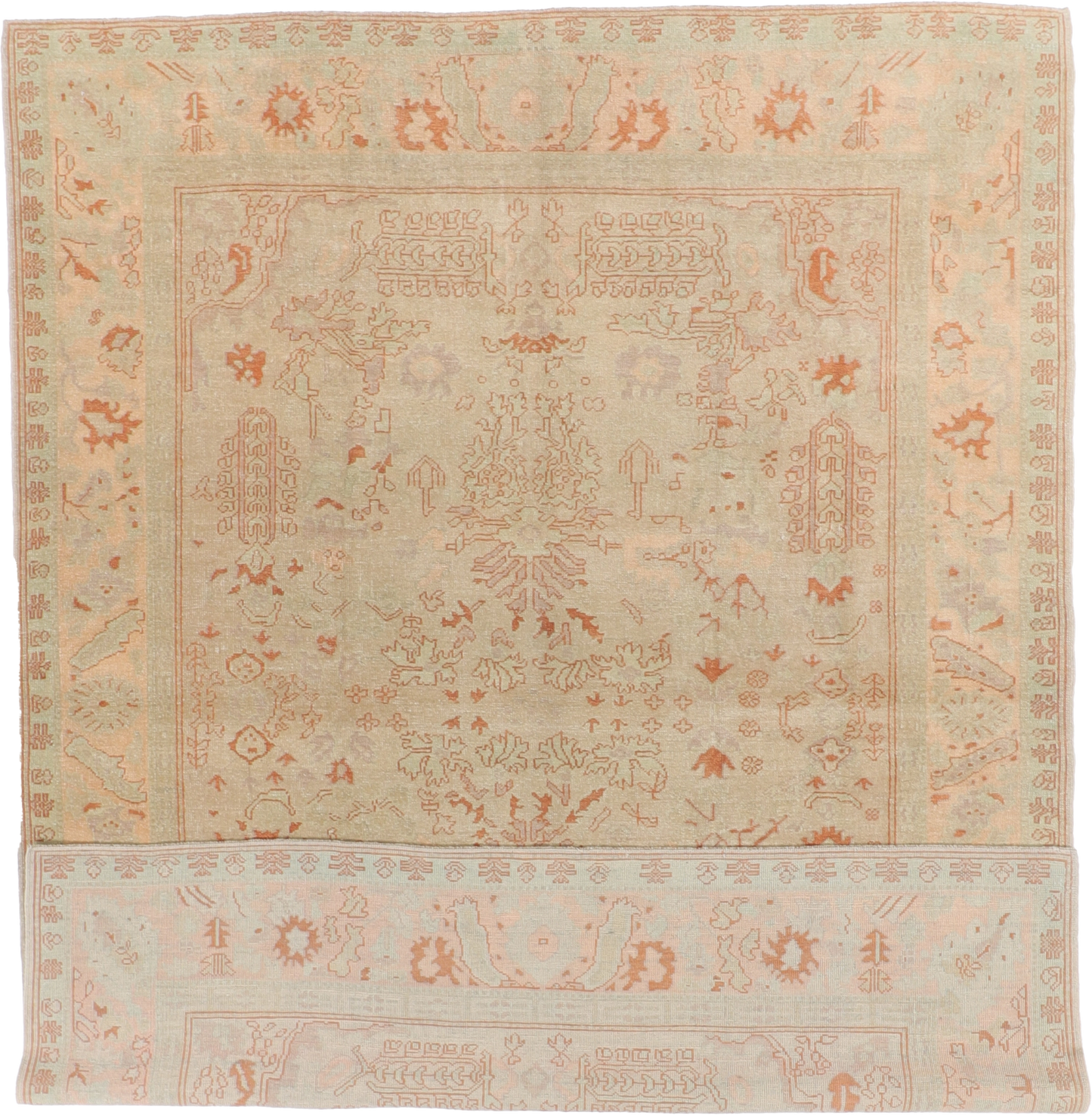 W 8.11 L 11.8 Oushak 100% Wool Hand-Woven All-Over Design - 57798