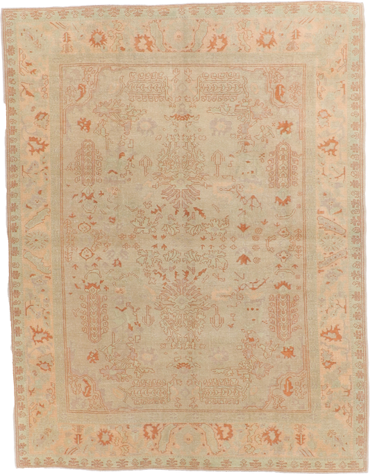 W 8.11 L 11.8 Oushak 100% Wool Hand-Woven All-Over Design - 57798