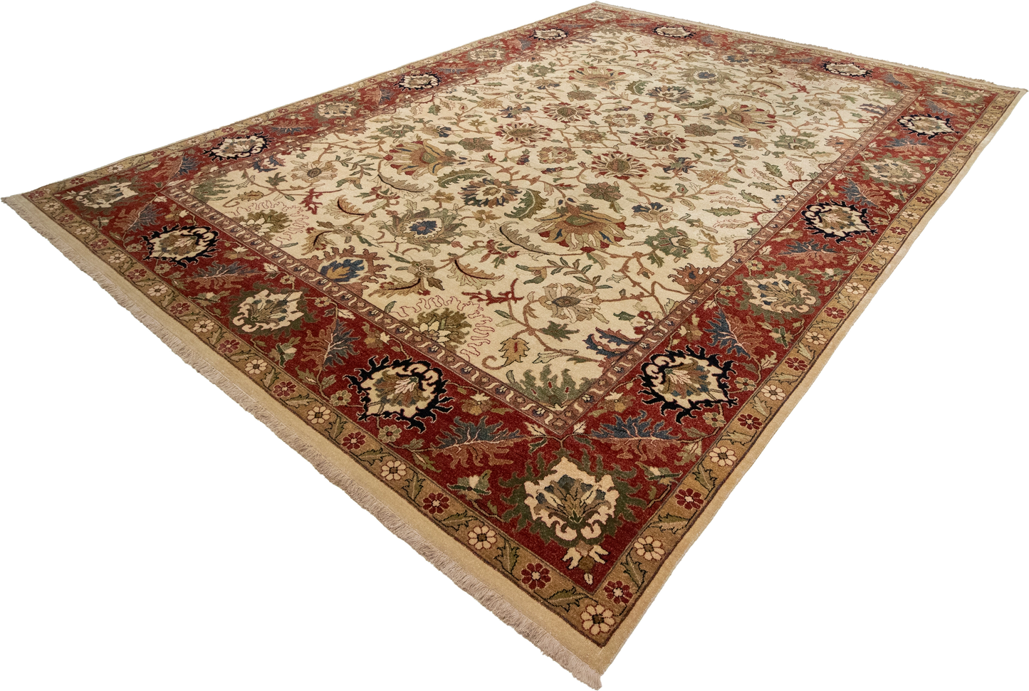 W 9 L 11.7 Kashan 100% Wool Hand-Woven All-Over Design - 57916