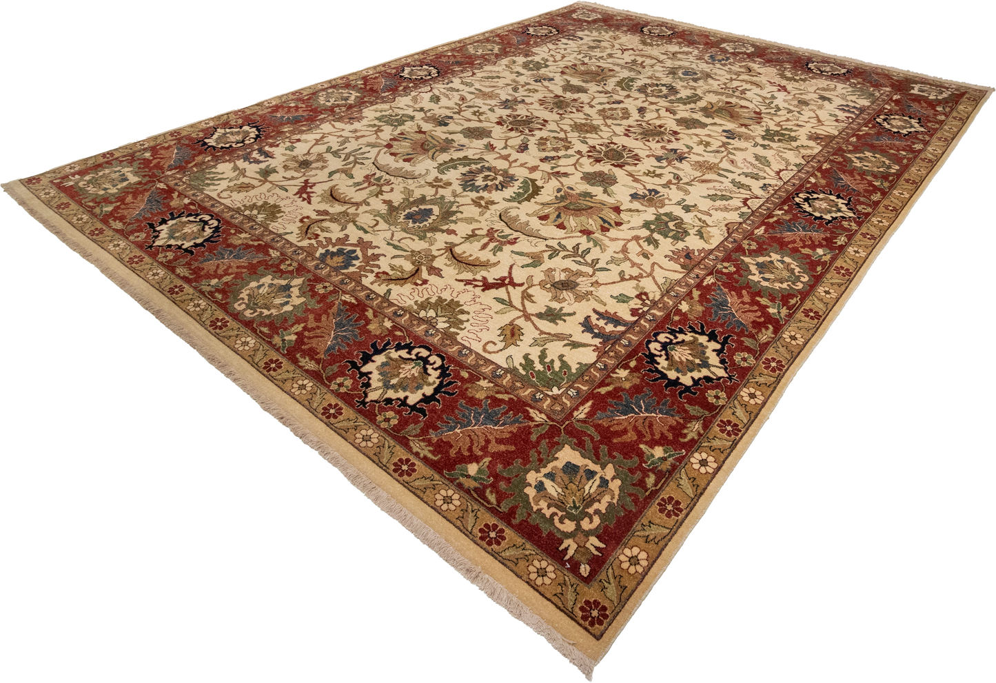 W 9 L 11.7 Kashan 100% Wool Hand-Woven All-Over Design - 57916
