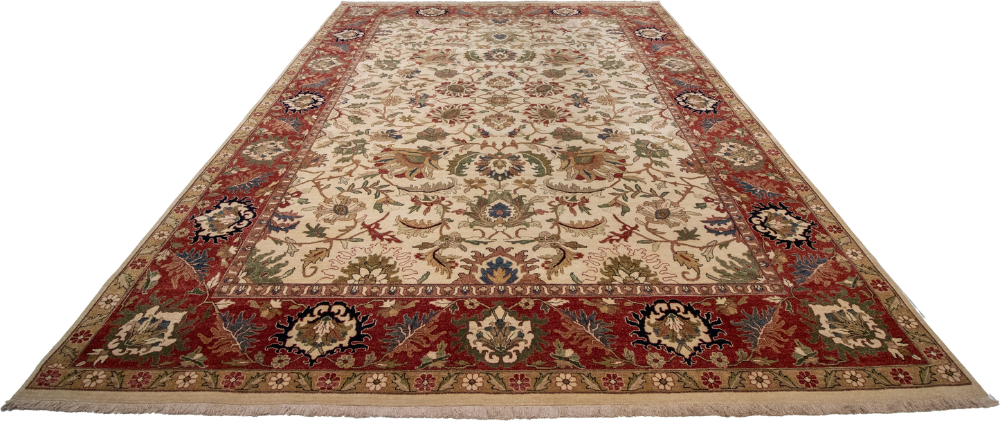 W 9 L 11.7 Kashan 100% Wool Hand-Woven All-Over Design - 57916