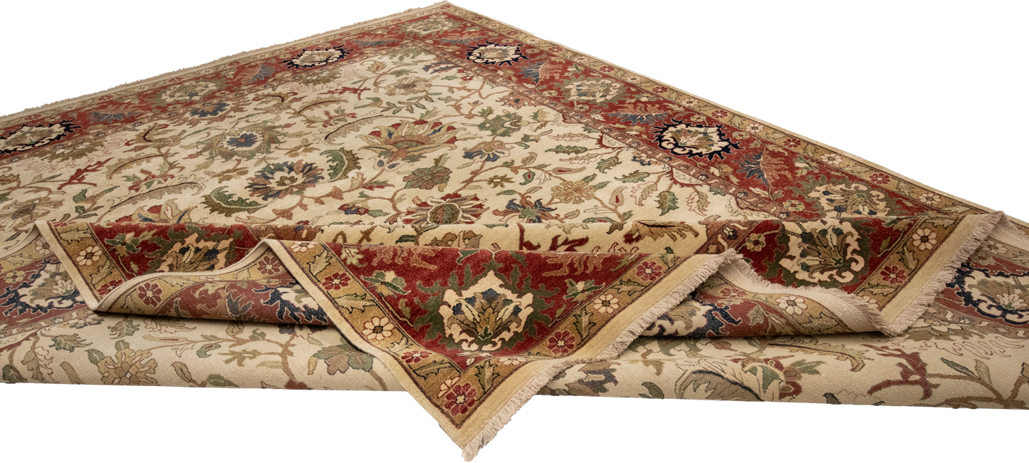 W 9 L 11.7 Kashan 100% Wool Hand-Woven All-Over Design - 57916