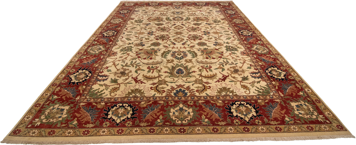 W 9 L 11.7 Kashan 100% Wool Hand-Woven All-Over Design - 57916