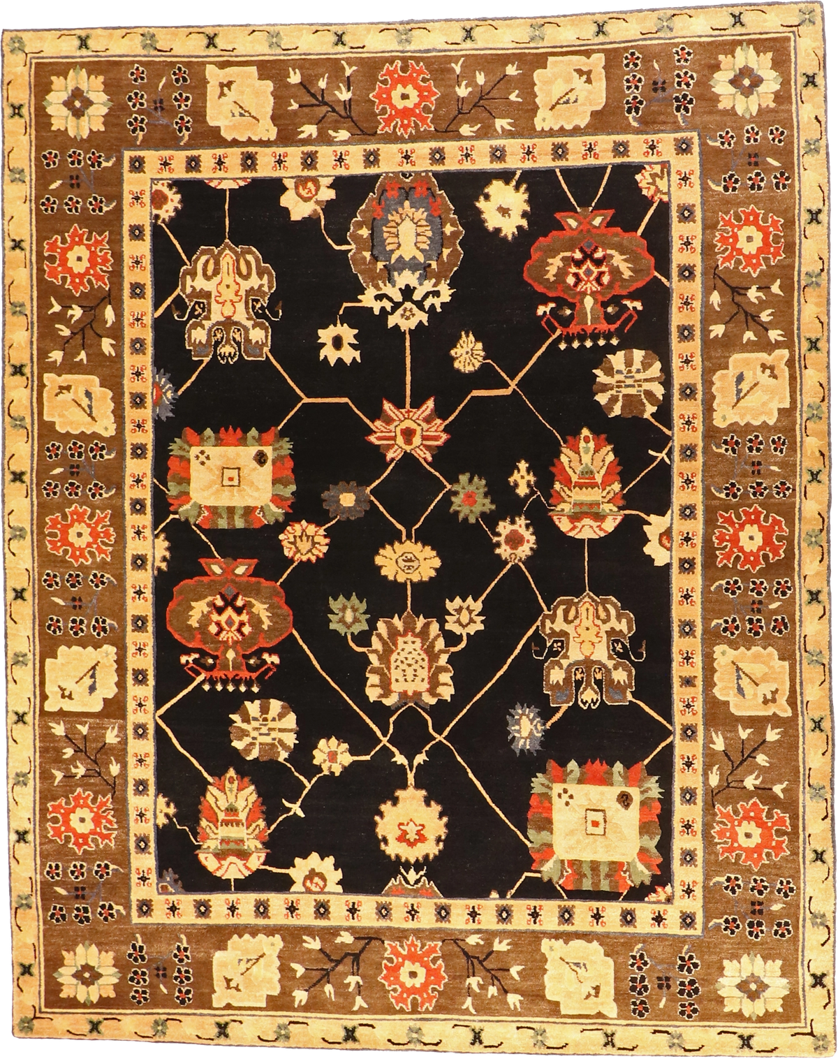 W 8.2 L 10.1 Mahal 100% Wool Hand-Woven All-Over Design - 57939