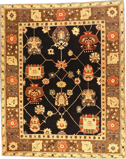 W 8.2 L 10.1 Mahal 100% Wool Hand-Woven All-Over Design - 57939