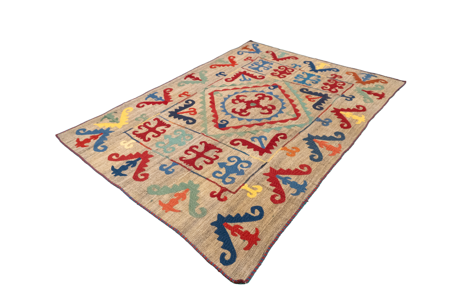 W 4.10 L 6.10 Kilim 100% Wool Hand-Woven All-Over Design - 57977