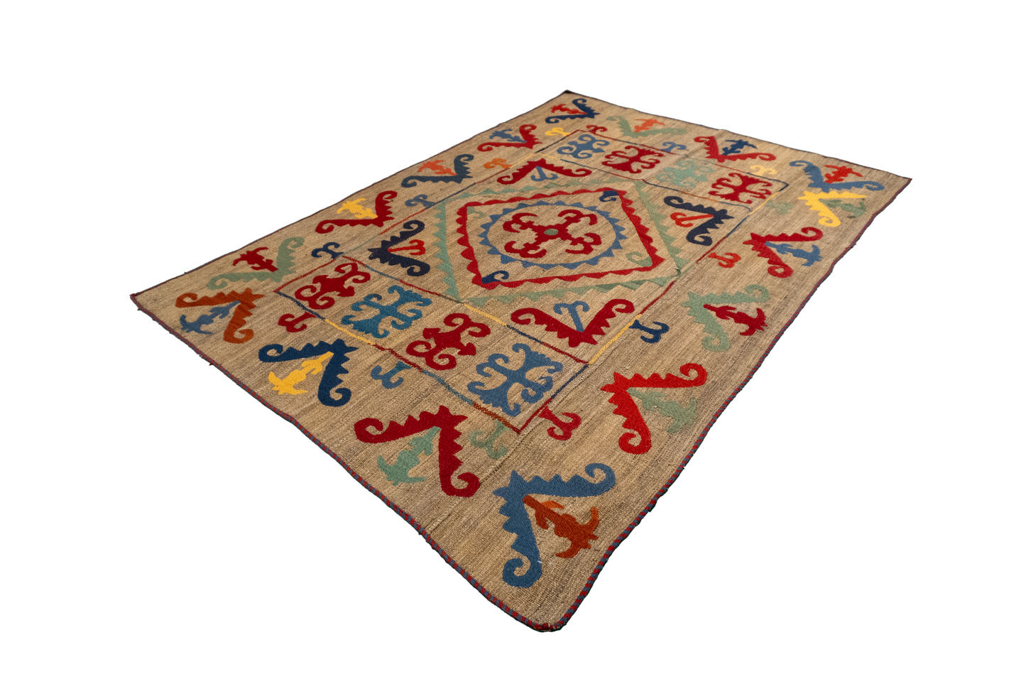 W 4.10 L 6.10 Kilim 100% Wool Hand-Woven All-Over Design - 57977