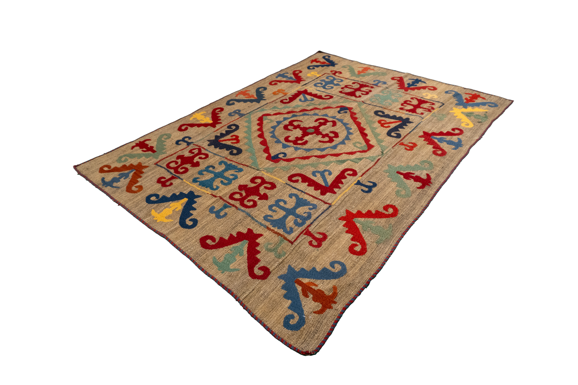 W 4.10 L 6.10 Kilim 100% Wool Hand-Woven All-Over Design - 57977