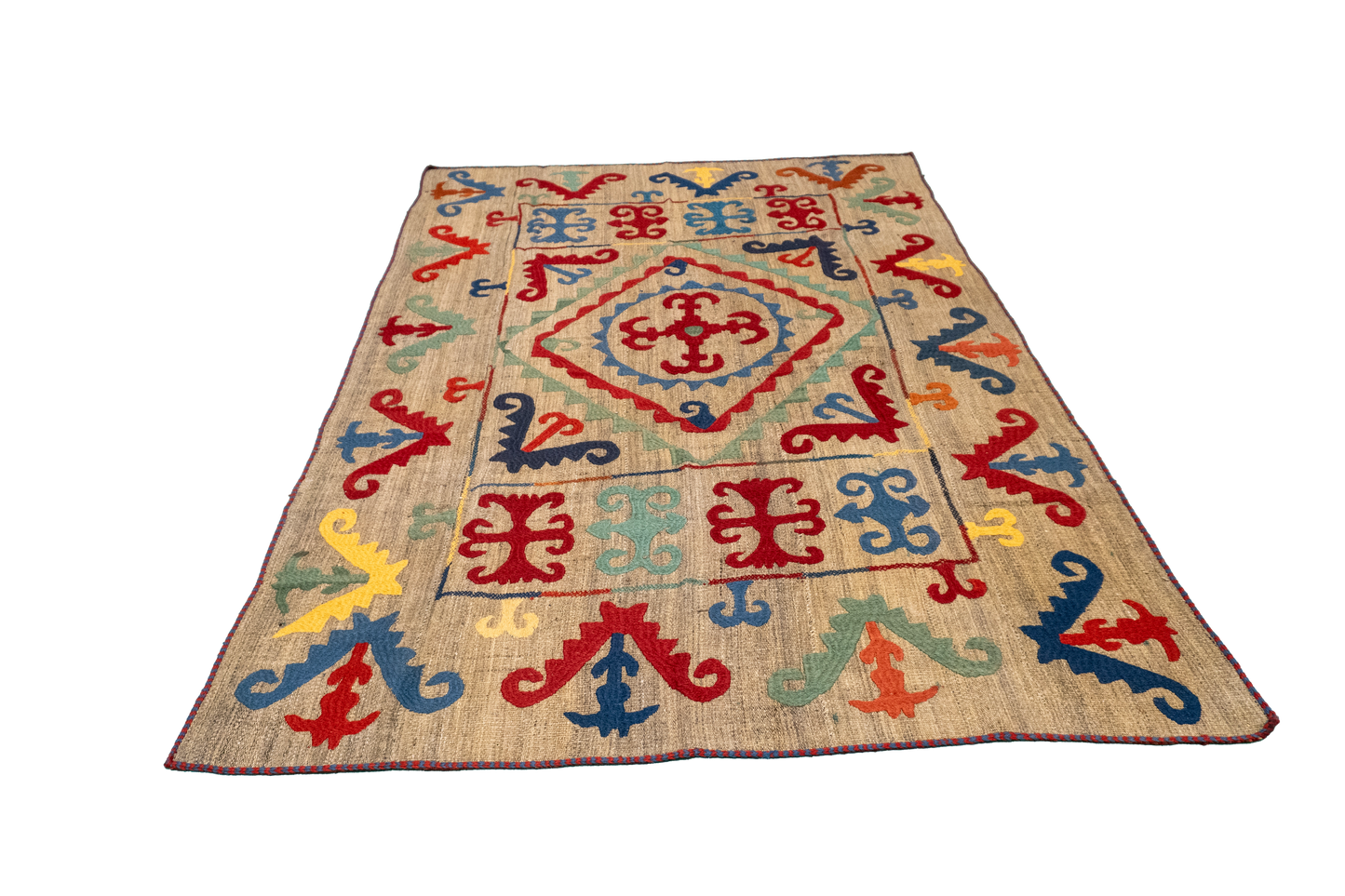 W 4.10 L 6.10 Kilim 100% Wool Hand-Woven All-Over Design - 57977