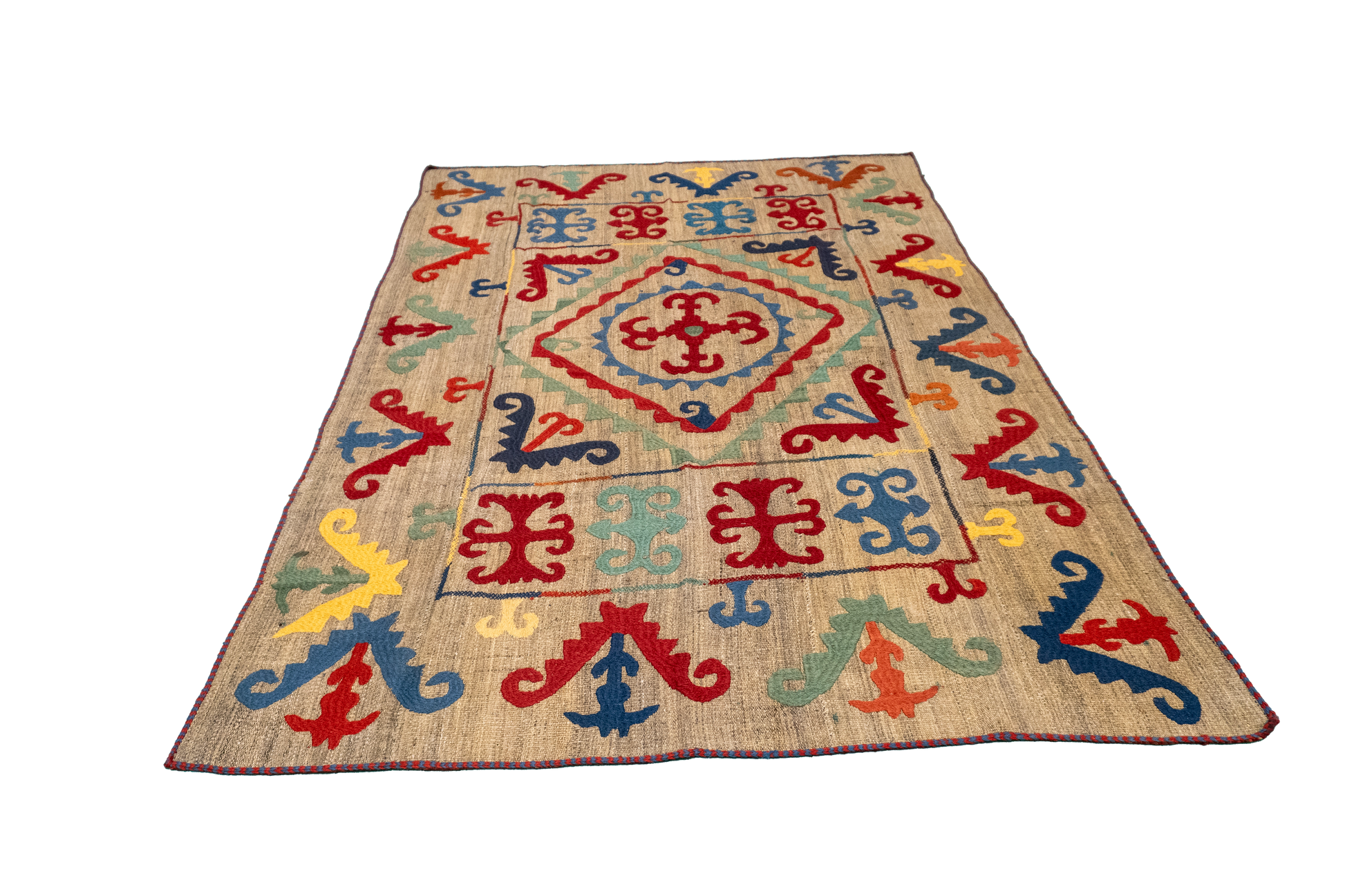W 4.10 L 6.10 Kilim 100% Wool Hand-Woven All-Over Design - 57977