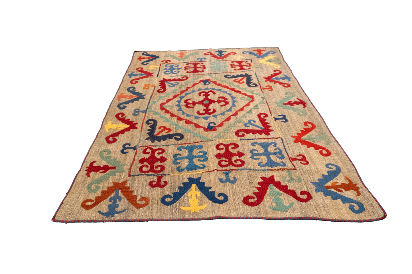 W 4.10 L 6.10 Kilim 100% Wool Hand-Woven All-Over Design - 57977