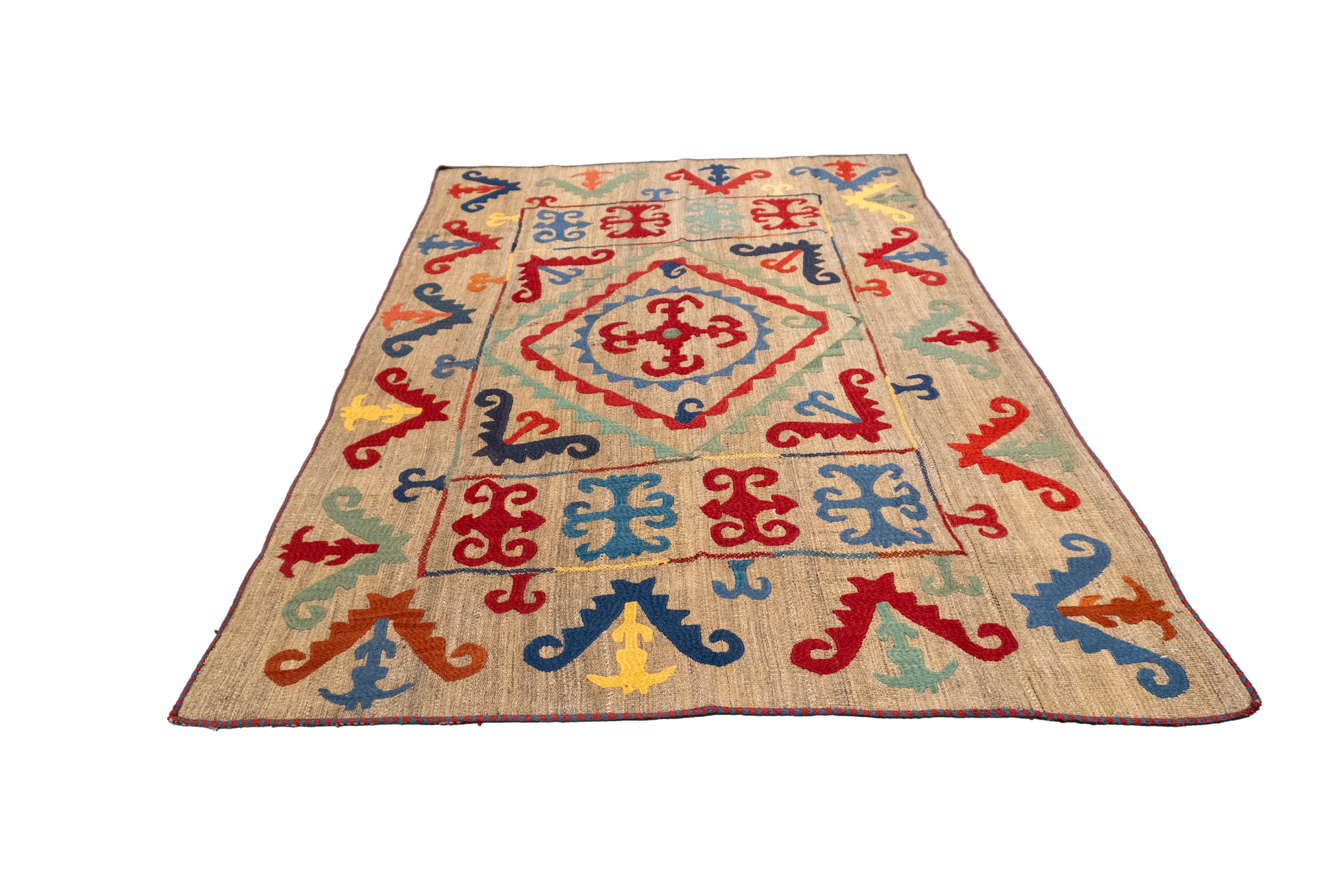W 4.10 L 6.10 Kilim 100% Wool Hand-Woven All-Over Design - 57977