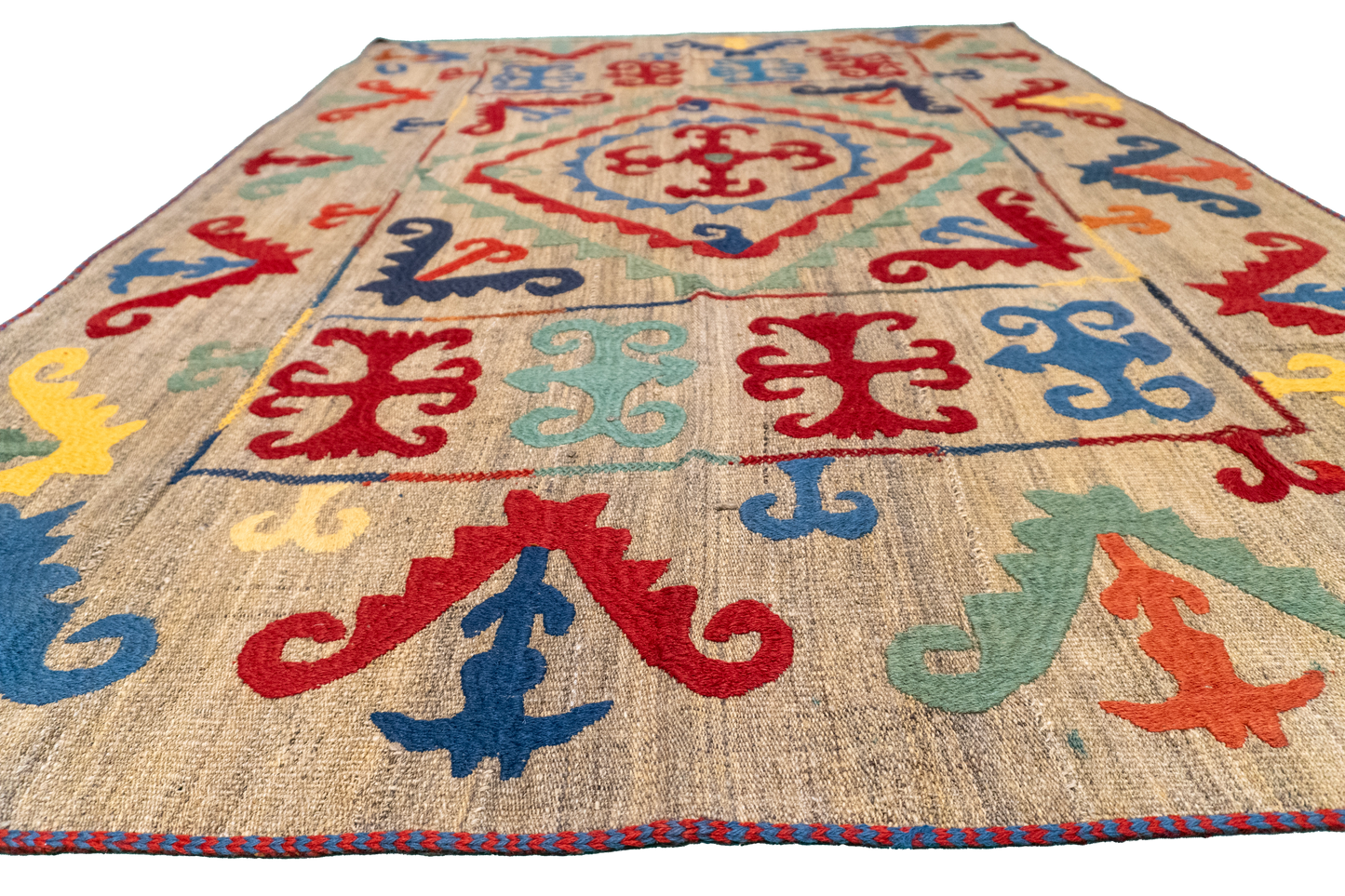 W 4.10 L 6.10 Kilim 100% Wool Hand-Woven All-Over Design - 57977