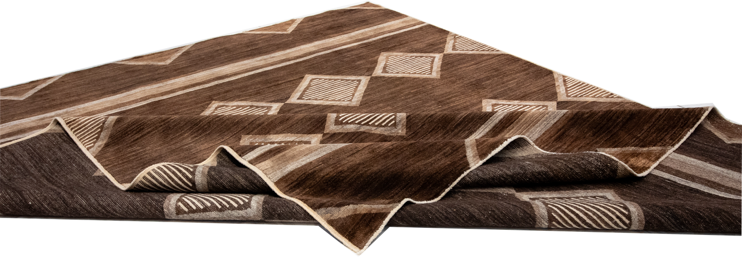 W 8.1 L 9.9 Mountain Modern 100% Wool Hand-Woven All-Over Design - 57990