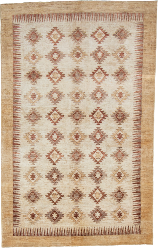 W 5.9 L 9 Mountain Modern 100% Wool Hand-Woven Geometric Design - 57996