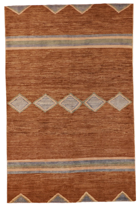 6 x 9.3 - Navajo Wool Western Rectangle - Finest Hand-Knotted Quality Wool — 58023