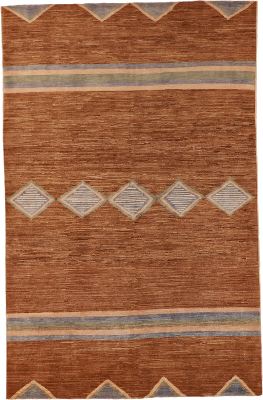 W 6 L 9.3 Mountain Modern 100% Wool Hand-Woven Geometric Design - 58023