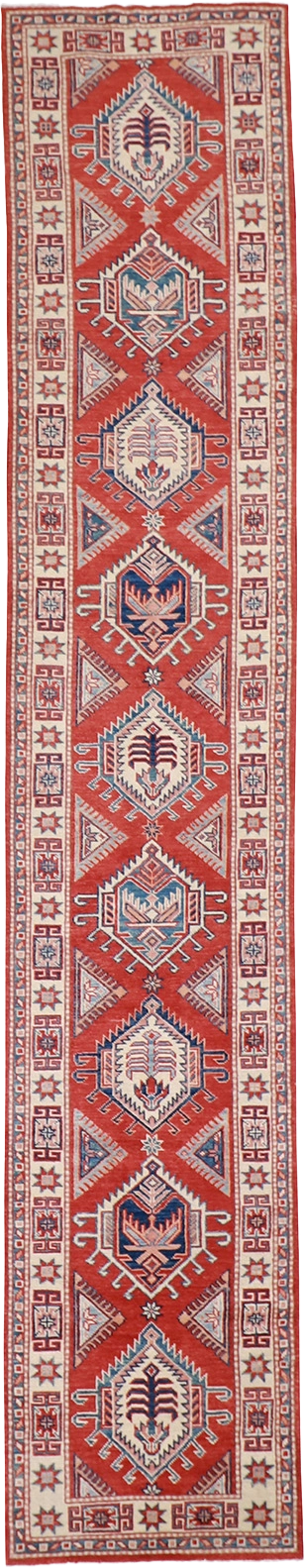 W 2.10 L 14.2 Karageh Runner 100% Wool Hand-Woven All-Over Design - 58139