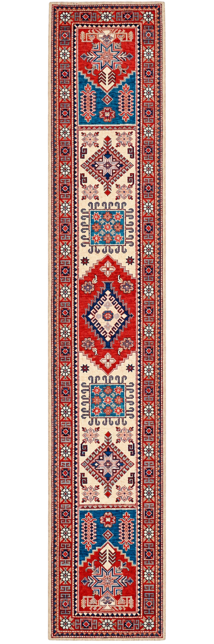 W 7 L 14.1 Eagle Kazak 100% Wool Hand-Woven All-Over Design - 58140