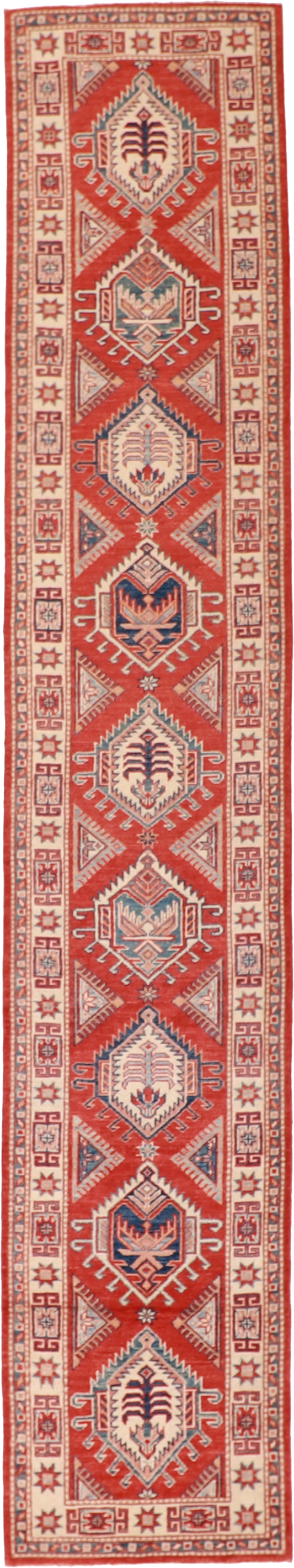 W 2. L 14.4 Karageh Runner 100% Wool Hand-Woven All-Over Design - 58143